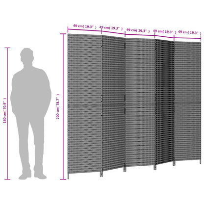 Divisorio per Ambienti a 5 Pannelli Nero in Polyrattan - homemem39