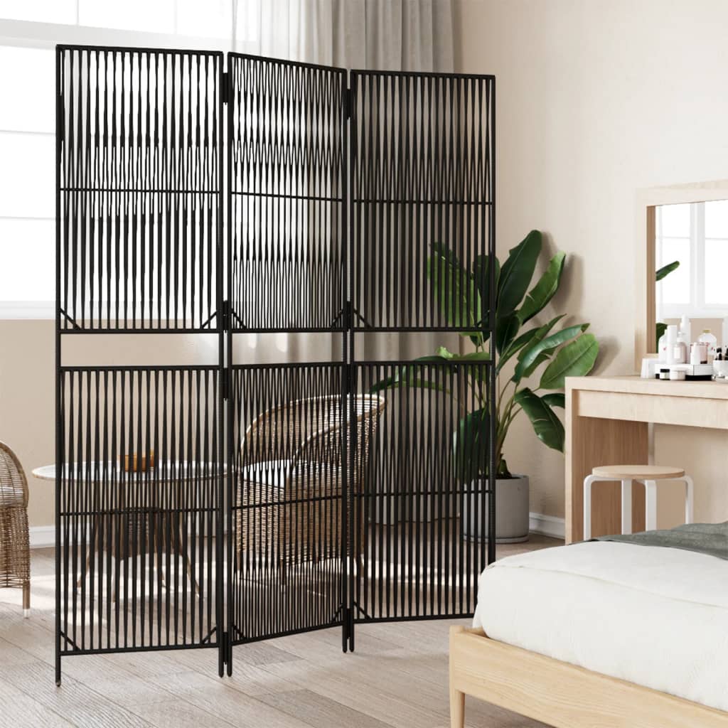 Divisorio per Ambienti a 3 Pannelli Nero in Polyrattan | homemem39