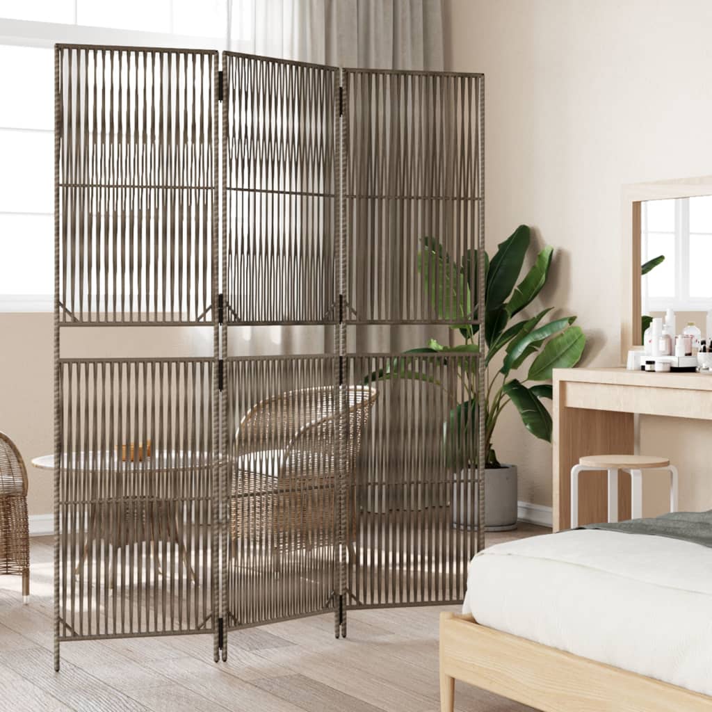 Divisorio per Ambienti a 3 Pannelli Grigio in Polyrattan - homemem39