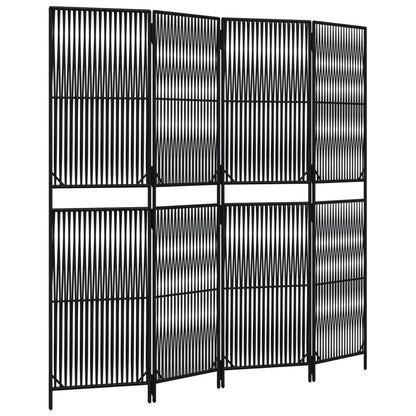 Divisorio per Ambienti a 4 Pannelli Nero in Polyrattan - homemem39