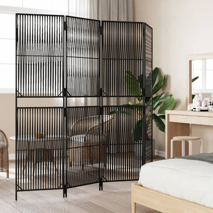 Divisorio per Ambienti a 4 Pannelli Nero in Polyrattan - homemem39