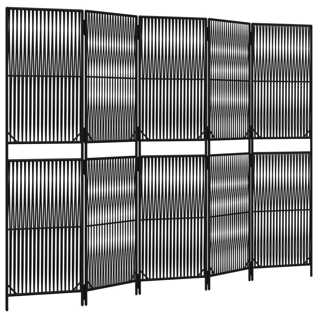 Divisorio per Ambienti a 5 Pannelli Nero in Polyrattan - homemem39
