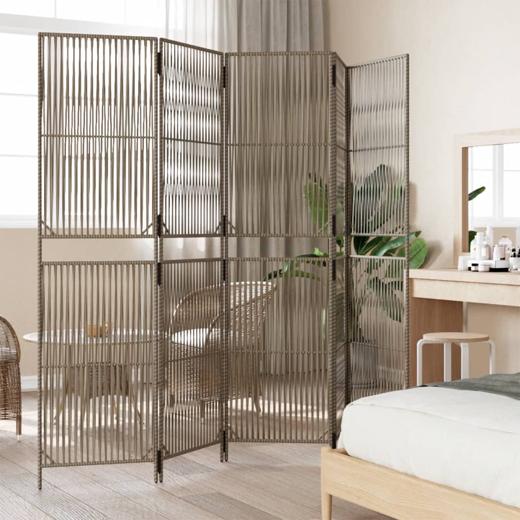 Divisorio per Ambienti a 5 Pannelli Grigio in Polyrattan | homemem39