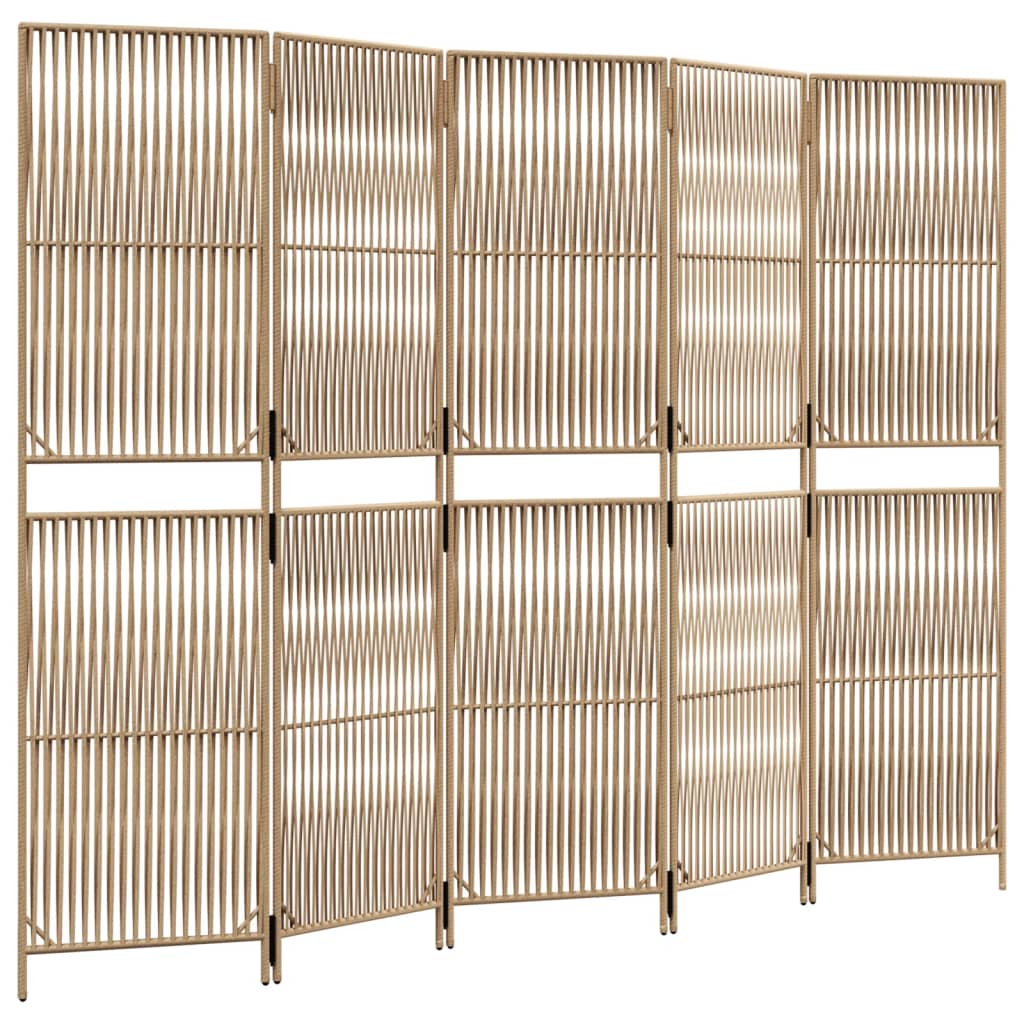 Divisorio per Ambienti a 5 Pannelli Beige in Polyrattan - homemem39