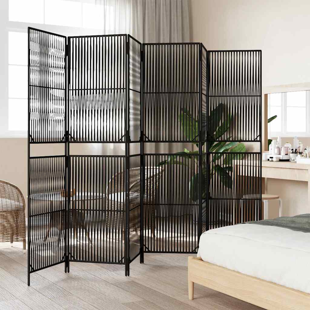 Divisorio per Ambienti a 6 Pannelli Nero in Polyrattan | homemem39