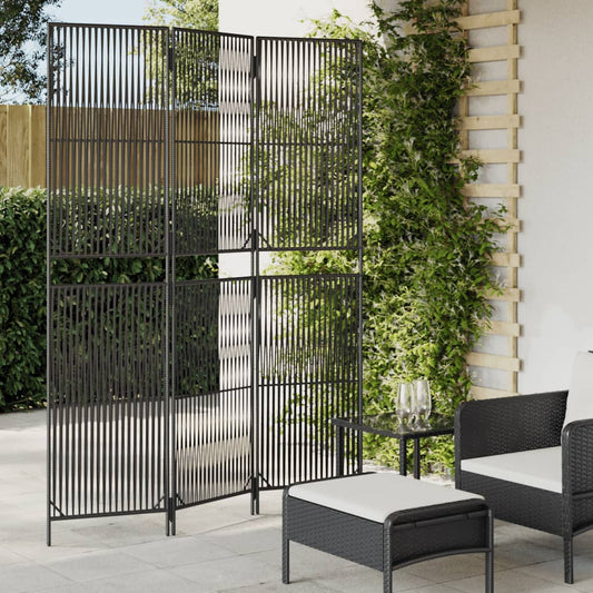 Divisorio per Ambienti a 3 Pannelli Nero in Polyrattan - homemem39
