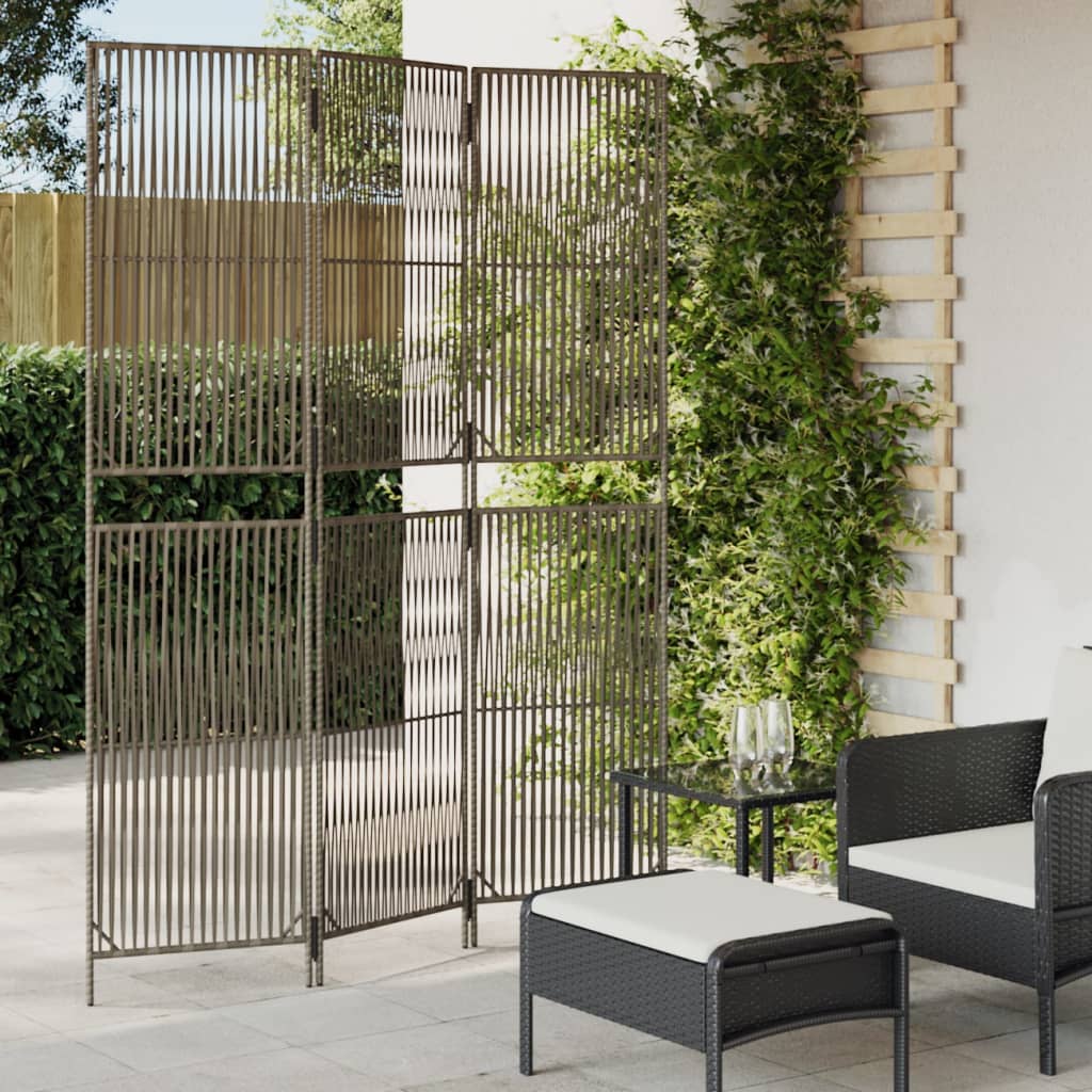 Divisorio per Ambienti a 3 Pannelli Grigio in Polyrattan - homemem39