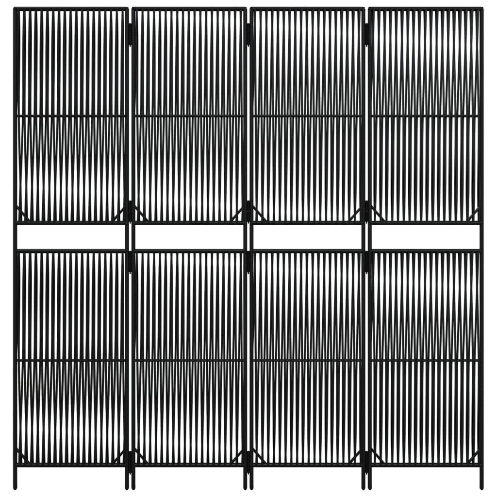 Divisorio per Ambienti a 4 Pannelli Nero in Polyrattan | homemem39