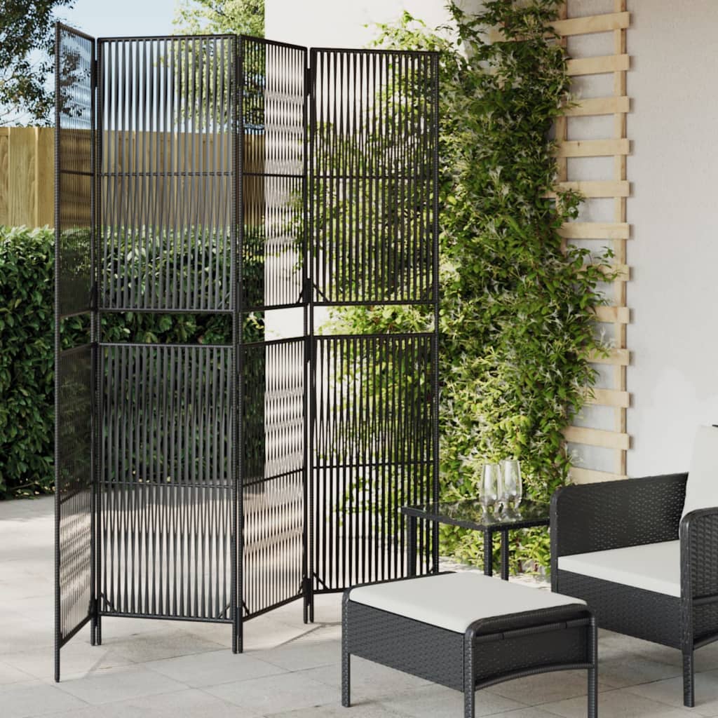 Divisorio per Ambienti a 4 Pannelli Nero in Polyrattan - homemem39