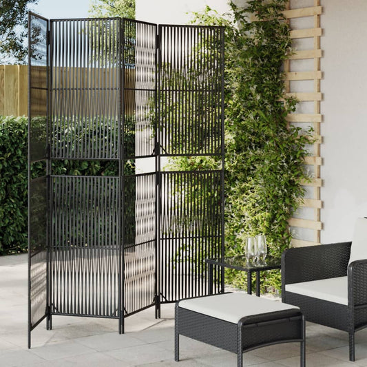 Divisorio per Ambienti a 4 Pannelli Nero in Polyrattan - homemem39