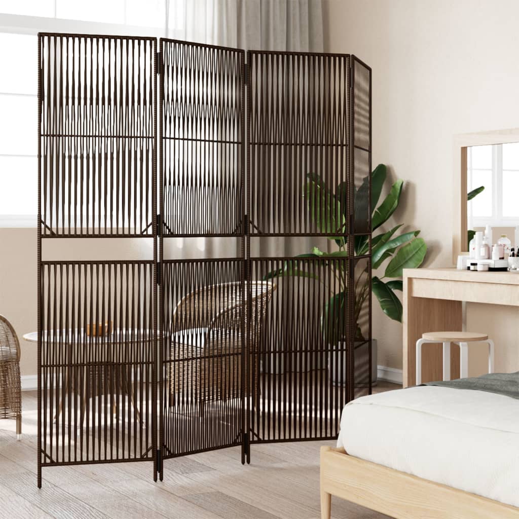 Divisorio per Ambienti a 4 Pannelli Marrone in Polyrattan | homemem39