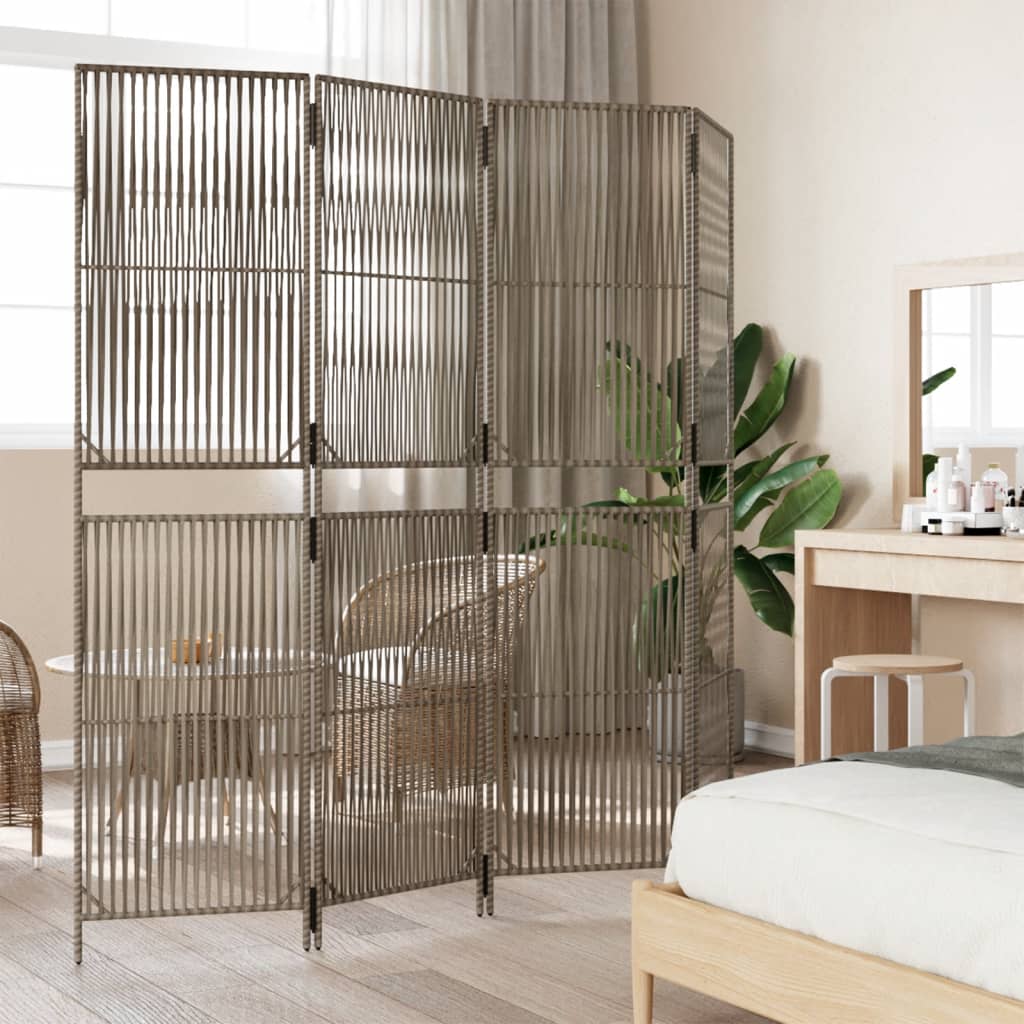 Divisorio per Ambienti a 4 Pannelli Grigio in Polyrattan | homemem39