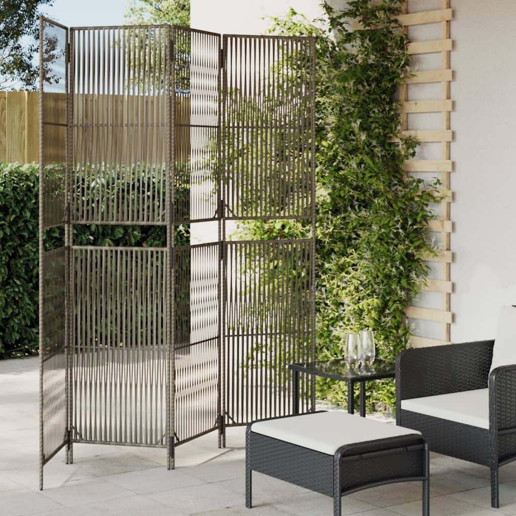Divisorio per Ambienti a 4 Pannelli Grigio in Polyrattan | homemem39