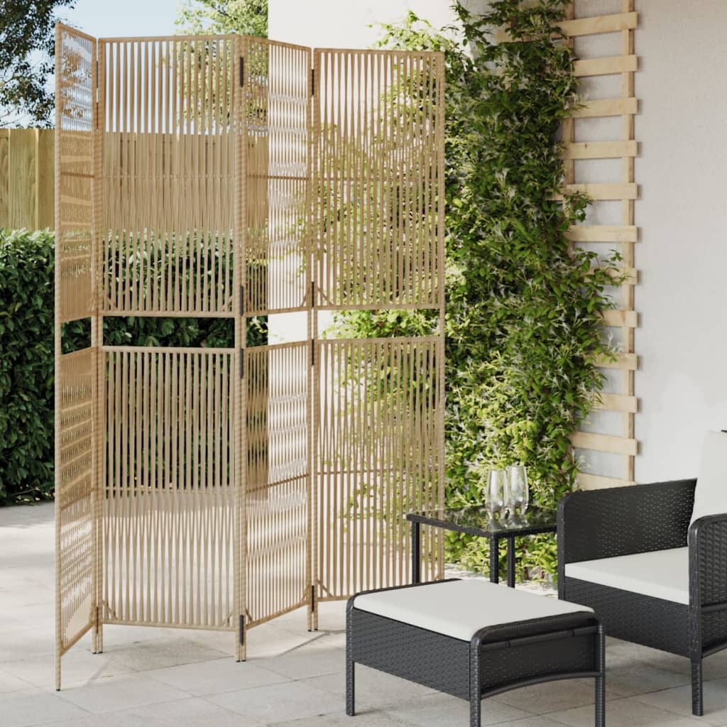 Divisorio per Ambienti a 4 Pannelli Beige in Polyrattan | homemem39