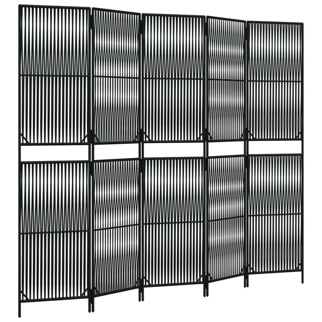 Divisorio per Ambienti a 5 Pannelli Nero in Polyrattan - homemem39