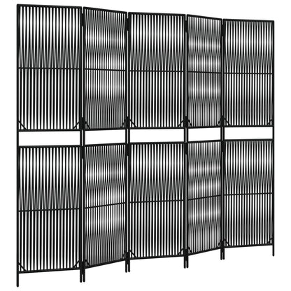 Divisorio per Ambienti a 5 Pannelli Nero in Polyrattan - homemem39