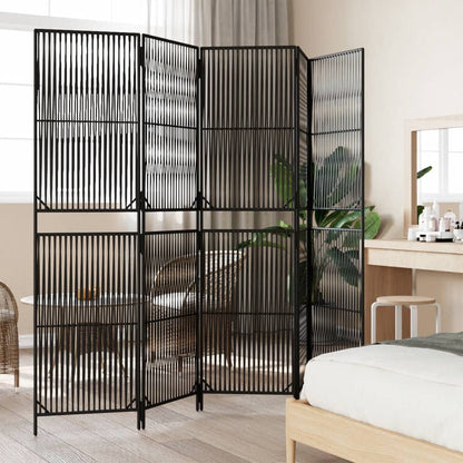 Divisorio per Ambienti a 5 Pannelli Nero in Polyrattan | homemem39