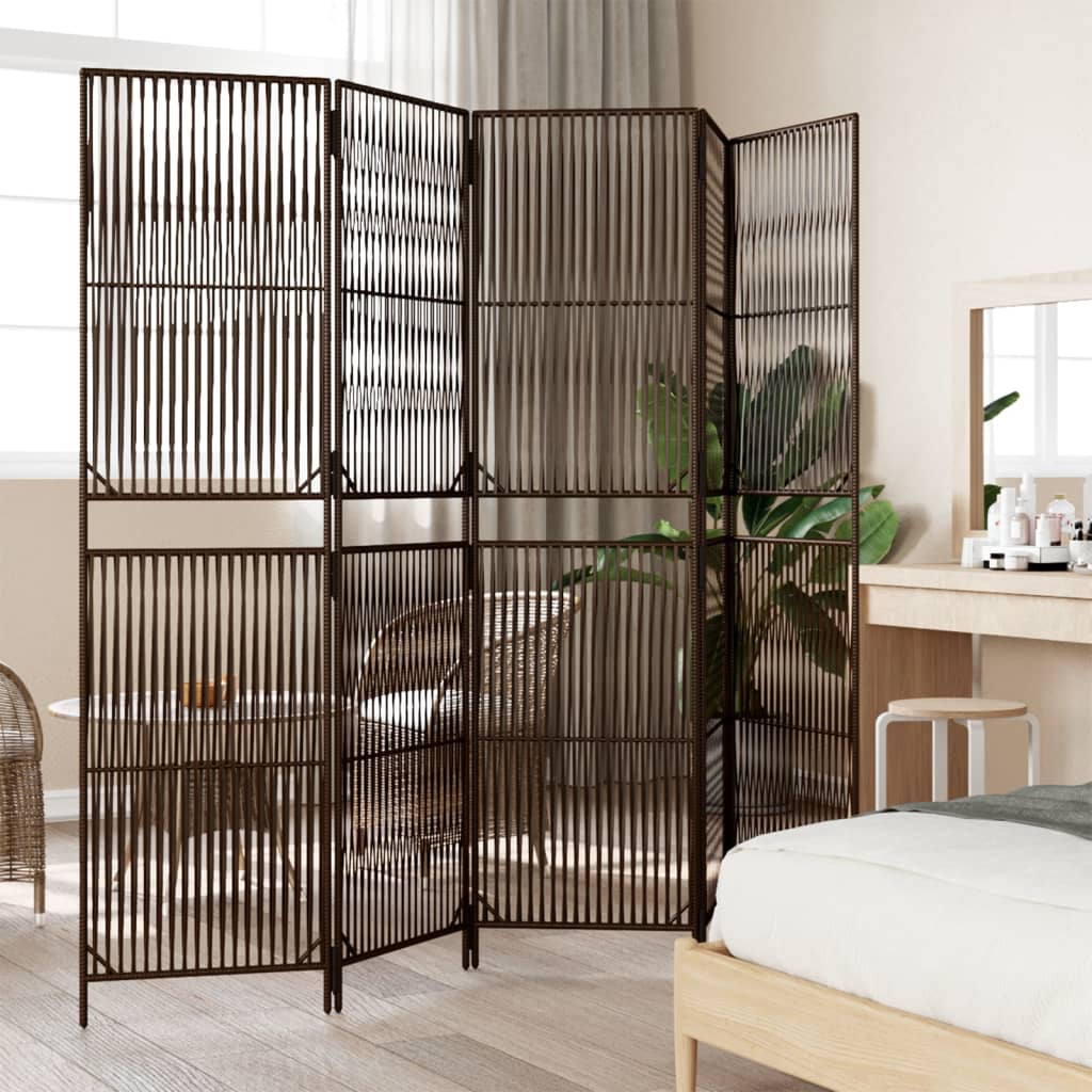 Divisorio per Ambienti a 5 Pannelli Marrone in Polyrattan | homemem39