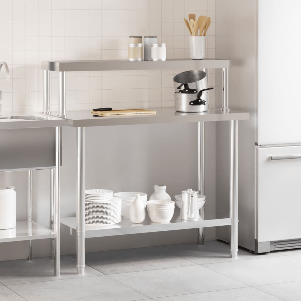 Tavolo Lavoro Cucina con Ripiano 110x55x120 cm Acciaio Inox - homemem39