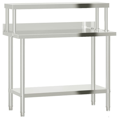 Tavolo Lavoro Cucina con Ripiano 110x55x120 cm Acciaio Inox - homemem39