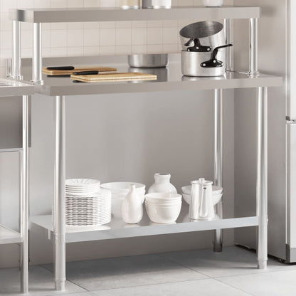 Tavolo Lavoro Cucina con Ripiano 110x55x120 cm Acciaio Inox | homemem39
