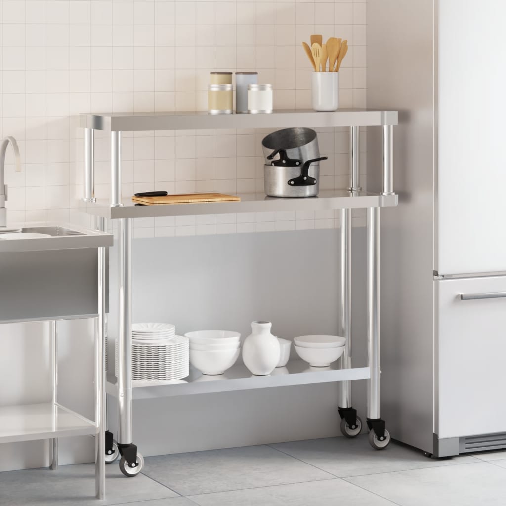 Tavolo Lavoro Cucina con Ripiano 110x30x120 cm Acciaio Inox - homemem39