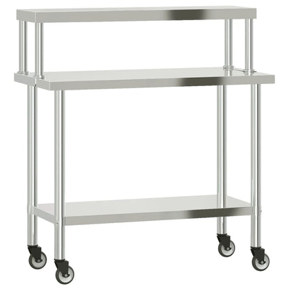 Tavolo Lavoro Cucina con Ripiano 110x55x120 cm Acciaio Inox - homemem39