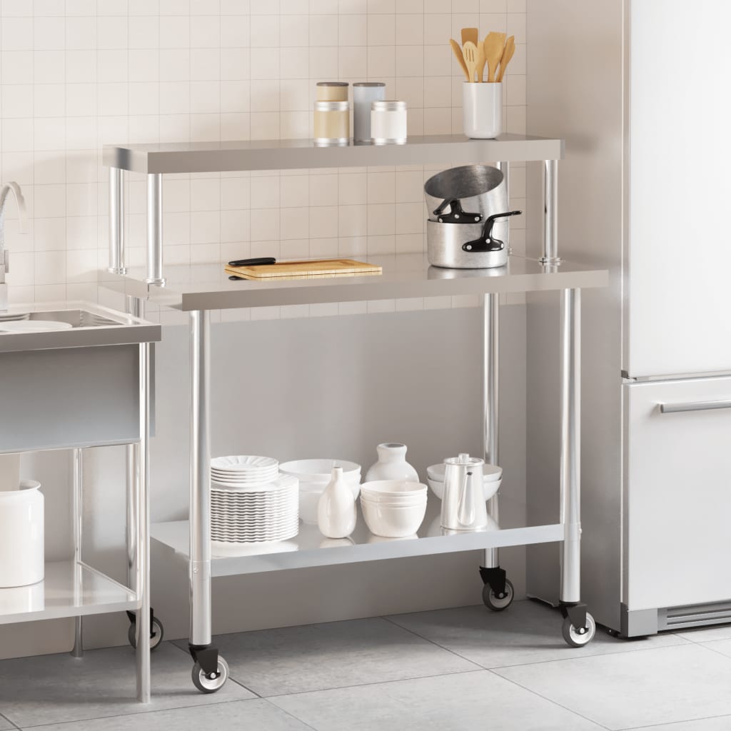 Tavolo Lavoro Cucina con Ripiano 110x55x120 cm Acciaio Inox - homemem39