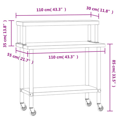 Tavolo Lavoro Cucina con Ripiano 110x55x120 cm Acciaio Inox | homemem39