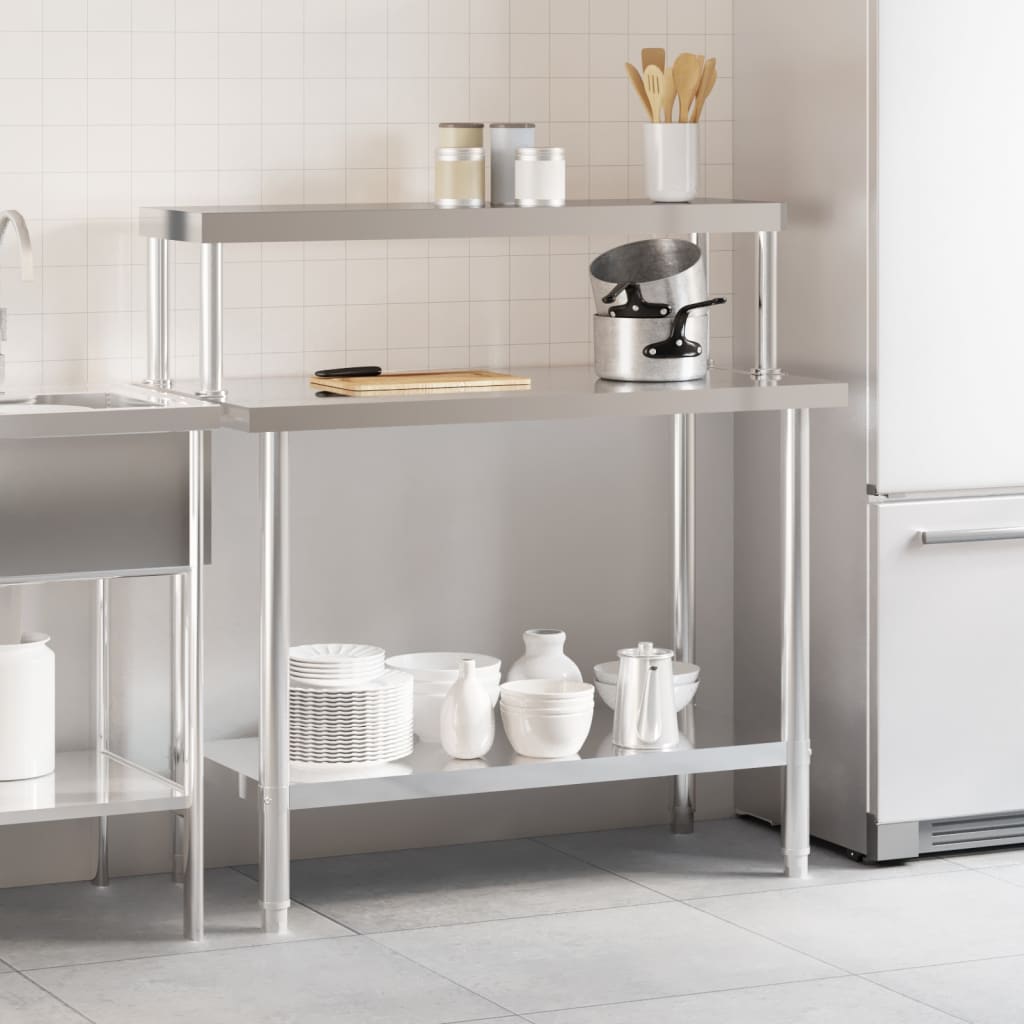 Tavolo Lavoro Cucina con Ripiano 110x55x120 cm Acciaio Inox - homemem39