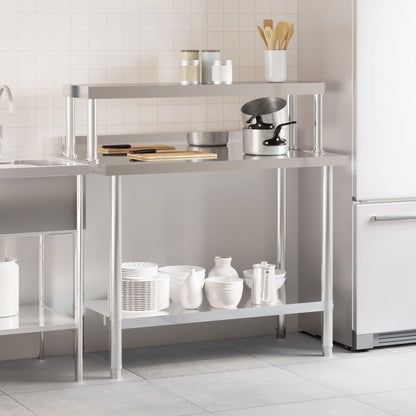 Tavolo Lavoro Cucina con Ripiano 110x55x120 cm Acciaio Inox - homemem39