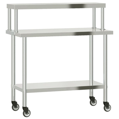 Tavolo Lavoro Cucina con Ripiano 110x55x120 cm Acciaio Inox - homemem39