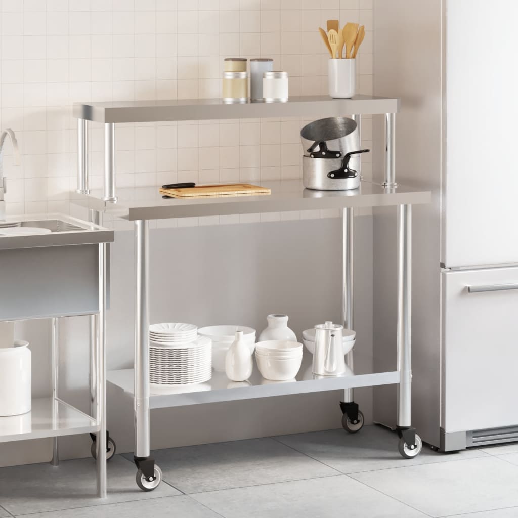 Tavolo Lavoro Cucina con Ripiano 110x55x120 cm Acciaio Inox | homemem39