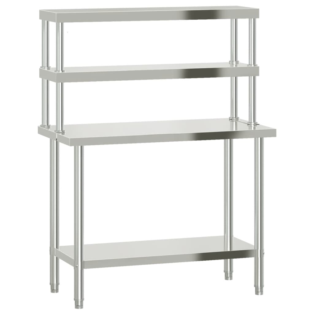 Tavolo Lavoro Cucina con Ripiano 110x55x150 cm Acciaio Inox | homemem39