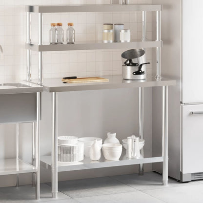 Tavolo Lavoro Cucina con Ripiano 110x55x150 cm Acciaio Inox | homemem39