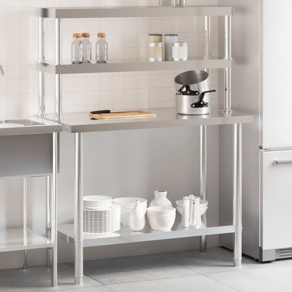 Tavolo Lavoro Cucina con Ripiano 110x55x150 cm Acciaio Inox - homemem39