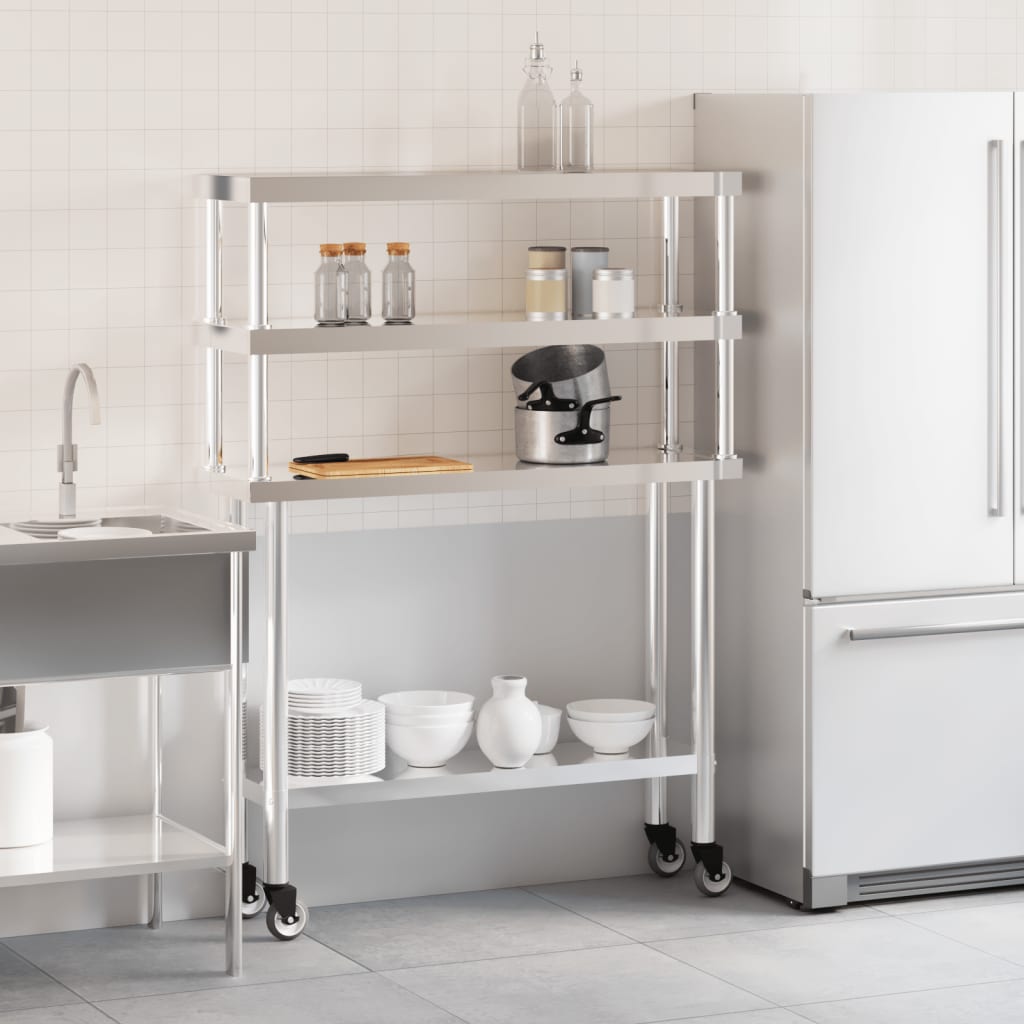 Tavolo Lavoro Cucina con Ripiano 110x30x150 cm Acciaio Inox - homemem39