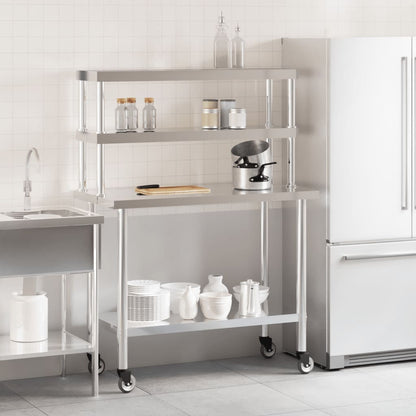 Tavolo Lavoro Cucina con Ripiano 110x55x150 cm Acciaio Inox | homemem39