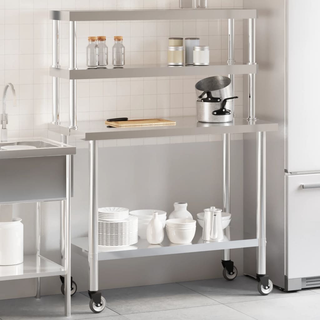 Tavolo Lavoro Cucina con Ripiano 110x55x150 cm Acciaio Inox | homemem39