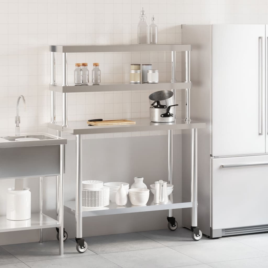 Tavolo Lavoro Cucina con Ripiano 110x55x150 cm Acciaio Inox - homemem39
