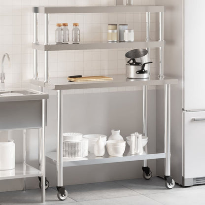 Tavolo Lavoro Cucina con Ripiano 110x55x150 cm Acciaio Inox - homemem39