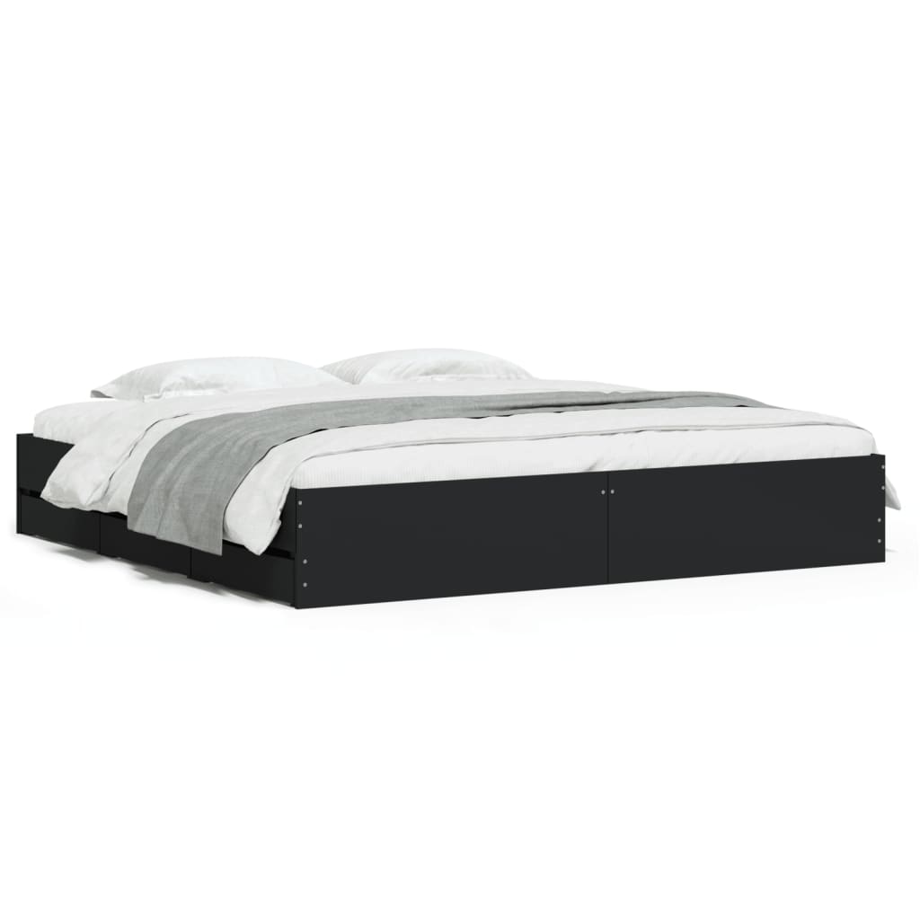 Giroletto con Cassetti Nero 180x200 cm in Legno Multistrato | homemem39