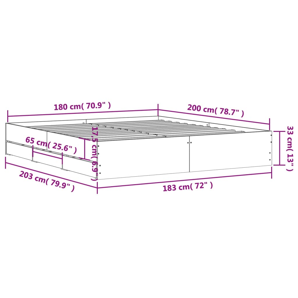 Giroletto Cassetti Grigio Cemento 180x200 cm Legno Multistrato | homemem39