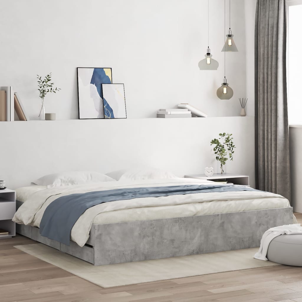 Giroletto Cassetti Grigio Cemento 180x200 cm Legno Multistrato | homemem39