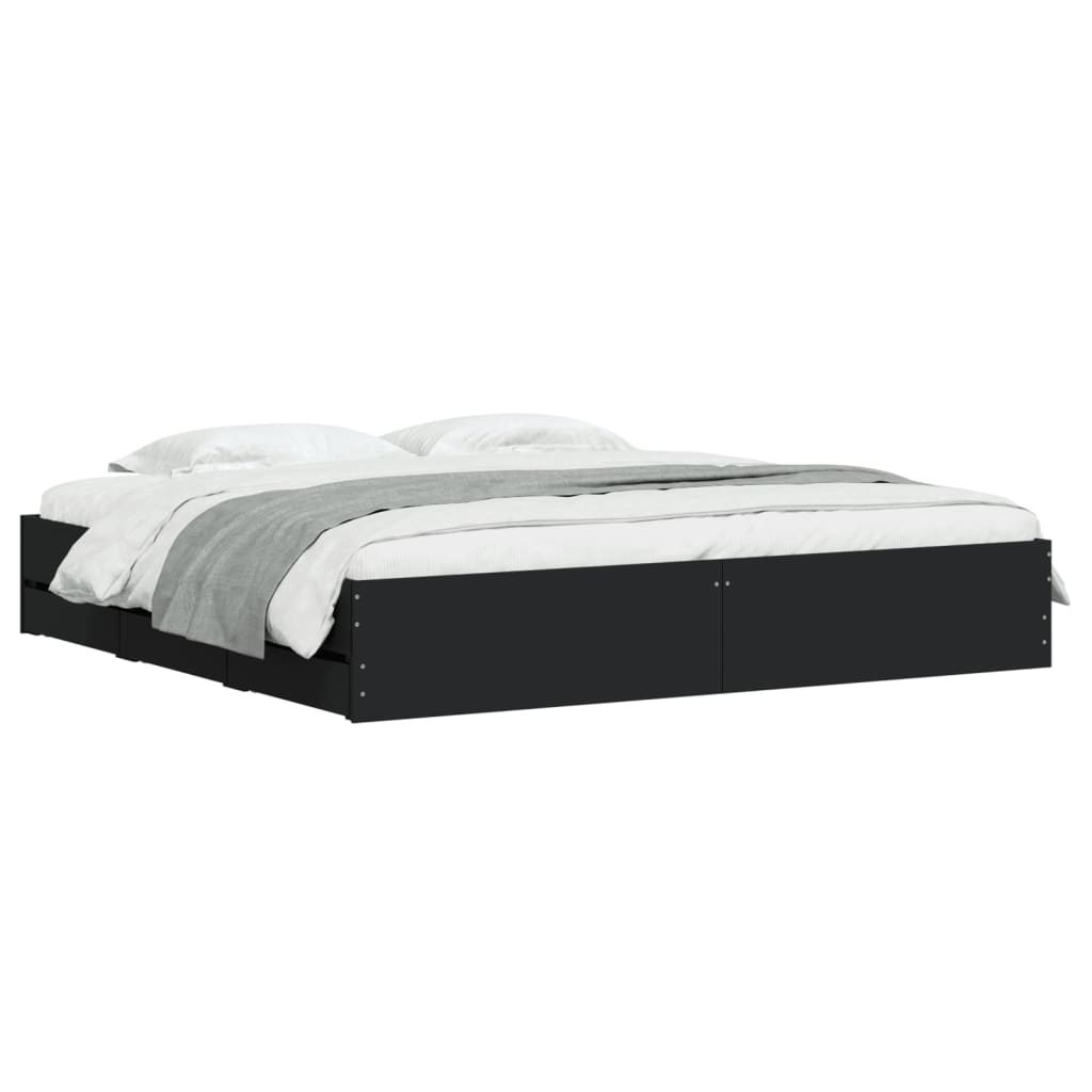 Giroletto con Cassetti Nero 160x200 cm in Legno Multistrato | homemem39