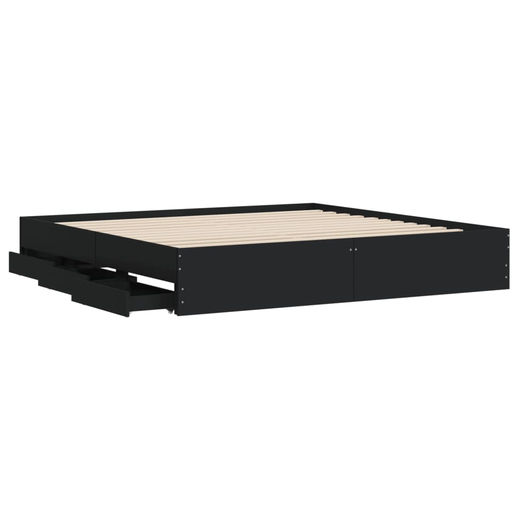 Giroletto con Cassetti Nero 160x200 cm in Legno Multistrato | homemem39