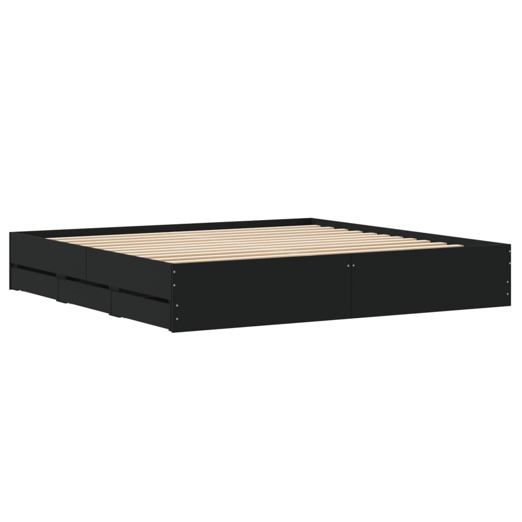 Giroletto con Cassetti Nero 160x200 cm in Legno Multistrato | homemem39