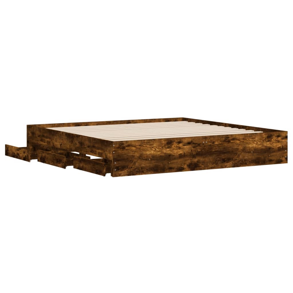Giroletto con Cassetti Rovere Fumo 160x200 cm Legno Multistrato | homemem39