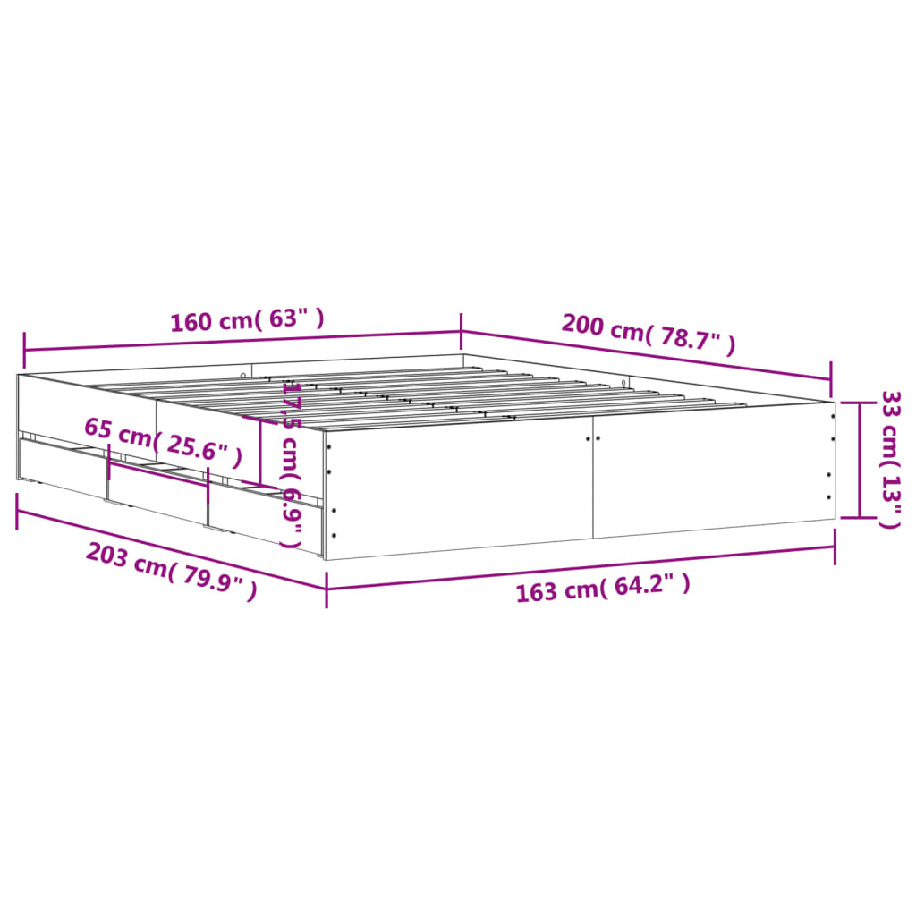 Giroletto Cassetti Grigio Sonoma 160x200 cm Legno Multistrato | homemem39
