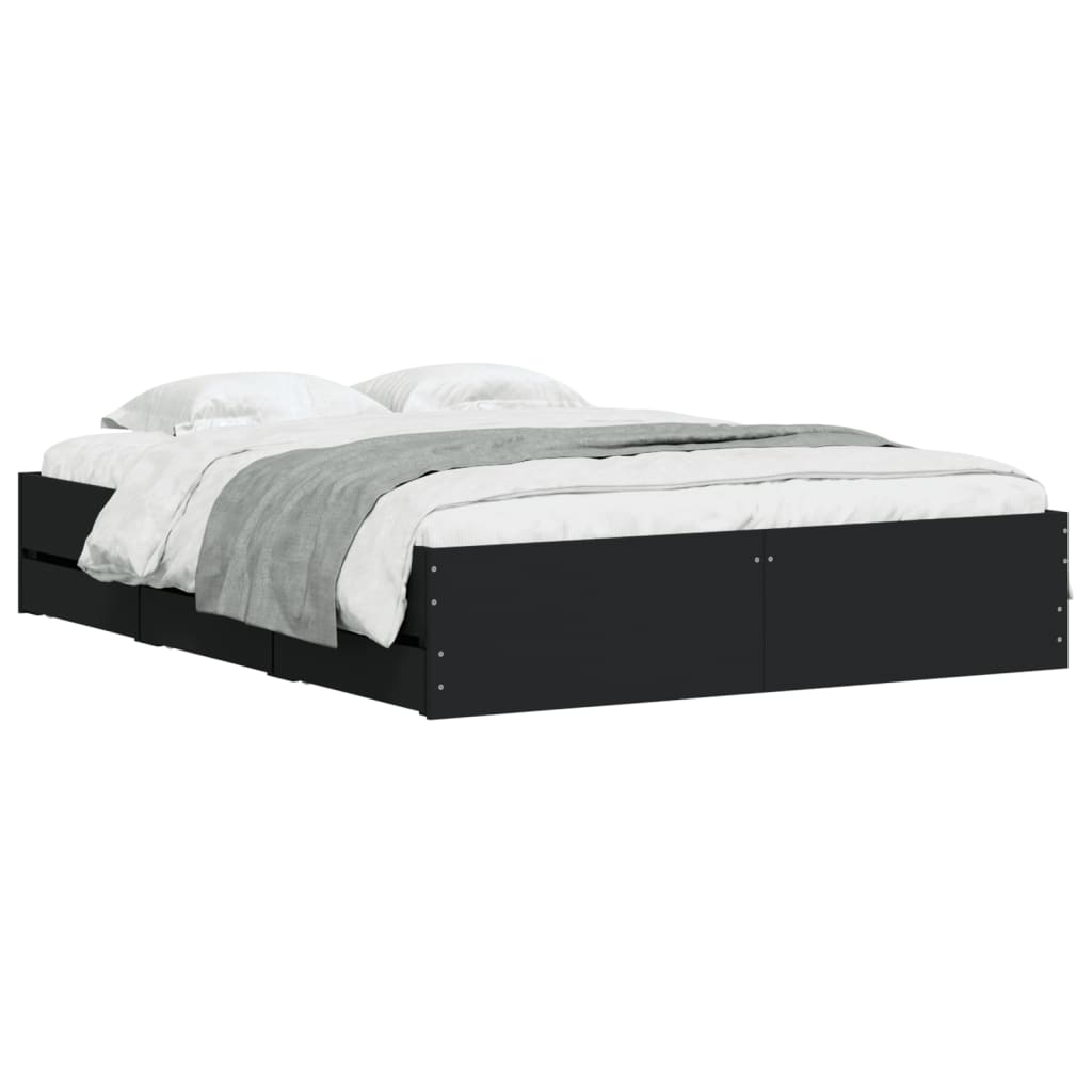 Giroletto con Cassetti Nero 150x200 cm in Legno Multistrato | homemem39